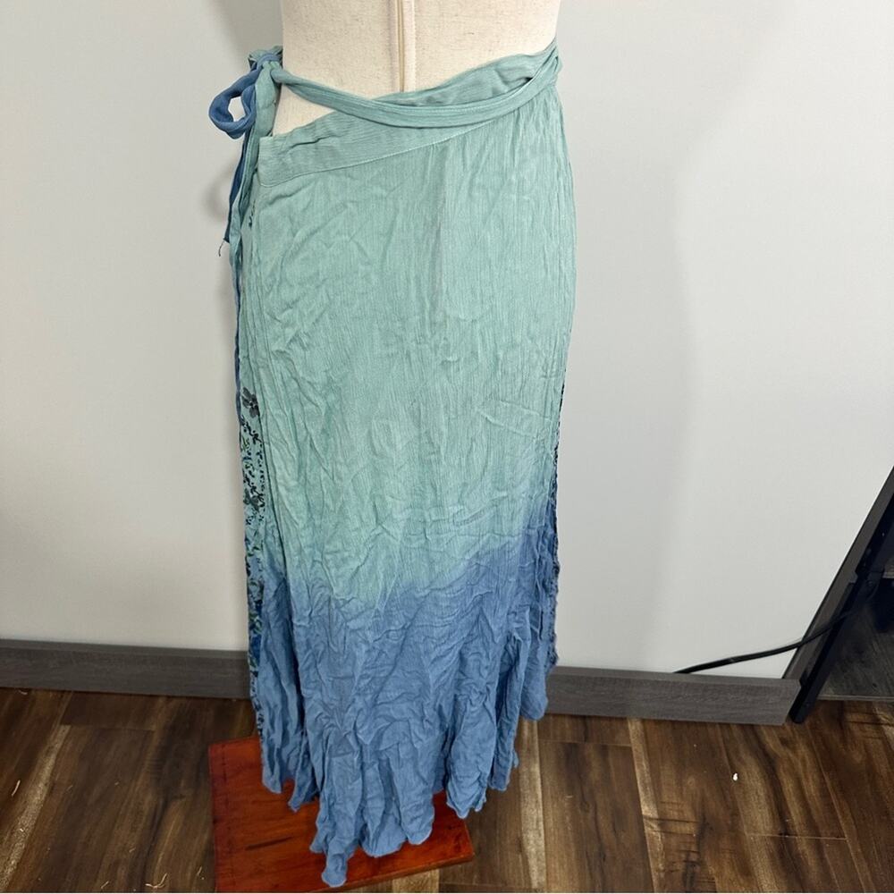 RAGA Blue Floral Wrap Maxi Skirt Boho Beach Resort Size Small - Picture 5 of 9